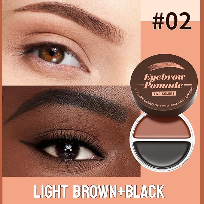 Dual Color Eyebrow Pomade for Women 2-in-1 Waterproof & Sweatproof Brow Gel with Foldable Dual-Ended Brush - Natural Looking, Long Lasting, All-Day Wear for Beginners (Light Brown+Black)