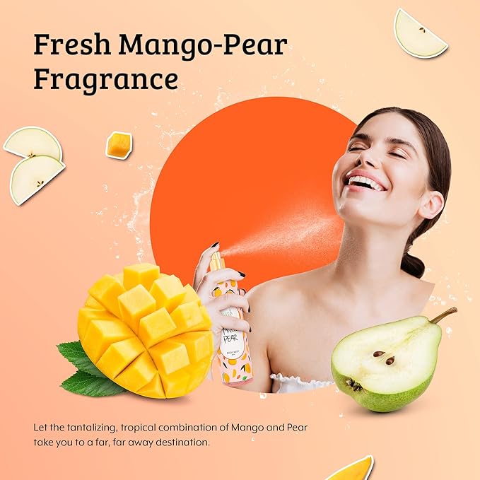 Freida and Joe Exquisite Body Spray Mango Pear Scent: Luxury Women's Perfume Fragrance Body Mist Spray - Ideal for Special Occasions - 8 oz Fine Mist Spray Bottle Gift – Mother's Day Gift for Mom