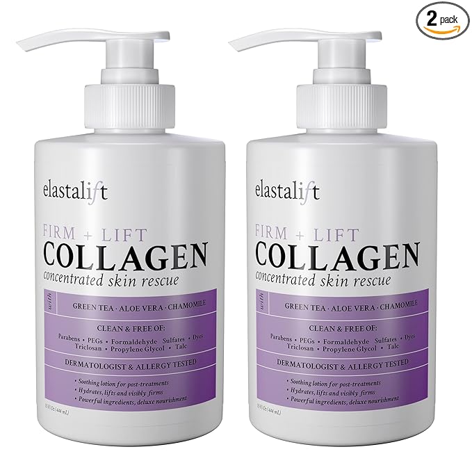 Elastalift Collagen Cream Fragrance Free Body Lotion & Face Moisturizer For Women & Men | Collagen Lotion | Skin Tightening Cream | Skin Firming + Tightening Lotion | Crepey Skin Care Treatment, 2PC