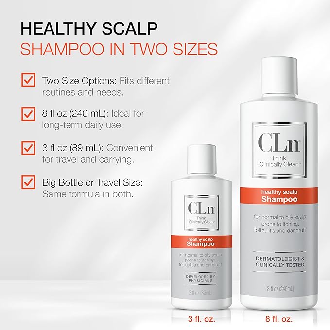 CLn® Shampoo - Clarifying Formula with Salicylic Acid, for Normal to Oily Scalp Prone to Folliculitis, Dandruff, Itchy & Flaky Scalp, Fragrance-Free & Paraben-Free, 8 fl. oz.