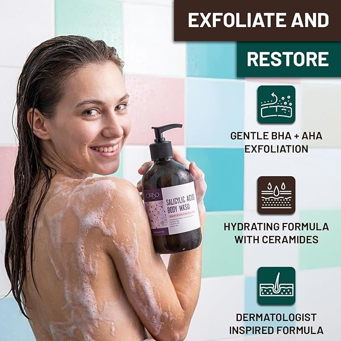 Salicylic Acid Body Wash - For Dry and Rough Textured Skin - Gentle Exfoliating Cleanser with Glycolic & Lactic Acid – Helps Smooth Skin Texture – 16 oz