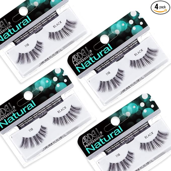 Ardell Natural Lashes False Eyelashes 118 - Black, Lightweight Strip Lashes for Everyday Wear, Reusable Lash Pack, 4 Pair