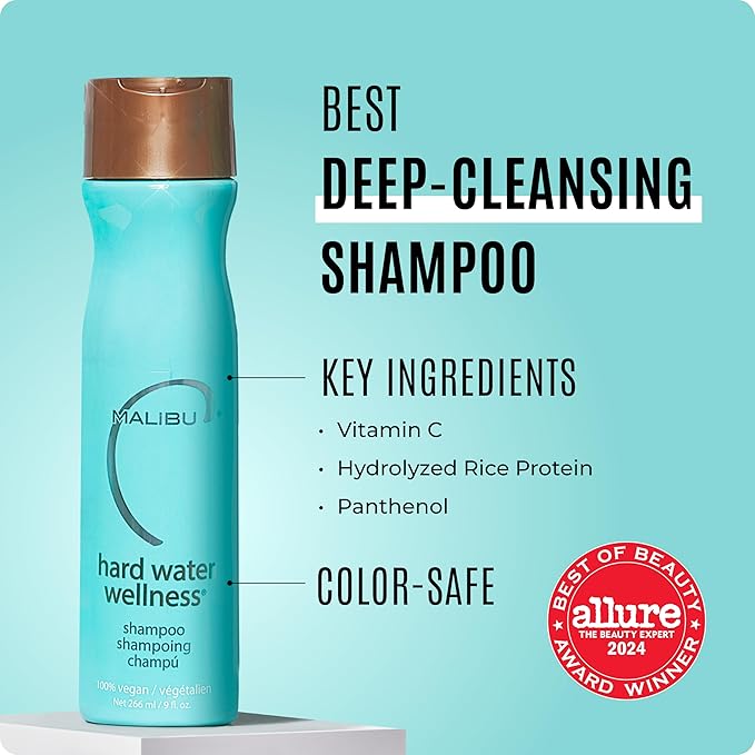 Malibu C Hard Water Wellness Shampoo - Hydrating, Sulfate-Free Hair Care for Hard Water - Removes Minerals and Buildup (9 oz)