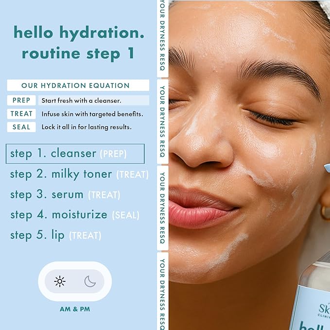 Skin ResQ by Petal Fresh Hello Hydration Cleanser, Daily Gentle Foaming Facial Cleanser with 2% Squalane Complex and Aloe Vera, Fragrance Free Hydrating Face Wash for Dry Sensitive Skin, 10 oz