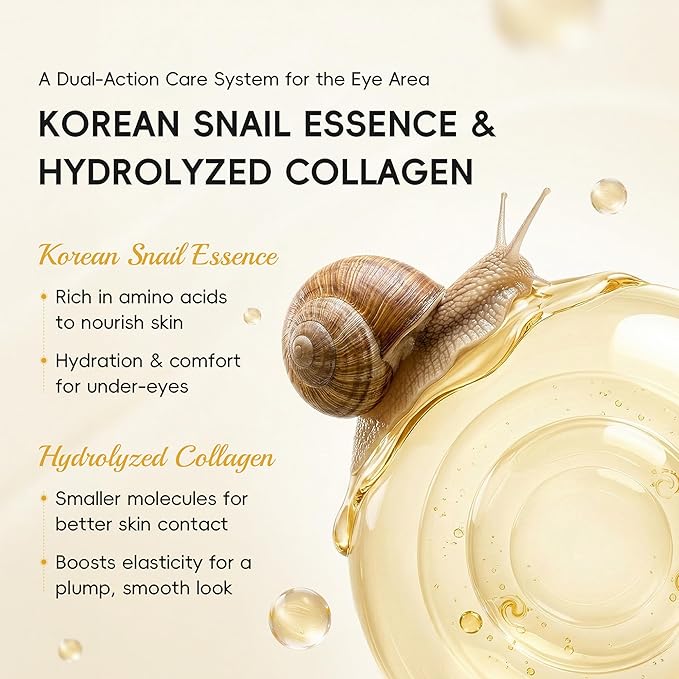 5 Pairs Snail Collagen Eye Mask, Under Eye Patches Collagen Pads with Peptides & Hyaluronic Acid, Hydrating & Smoothing, Reduces Puffiness Dark Circles & Fine Lines, Radiance Skin