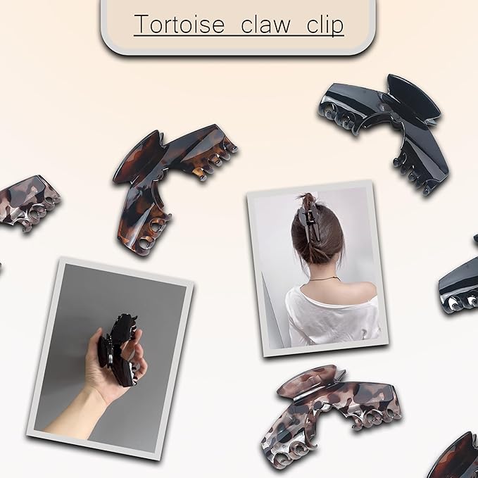 3PCS Large Hat Claw Clip for Women Acetate Tortoise-Shell Claw Clips for Styling Long, Thick, Thin Hair Non-Slip, Strong Hold Can be Used as a Hat Accessory During Exercise