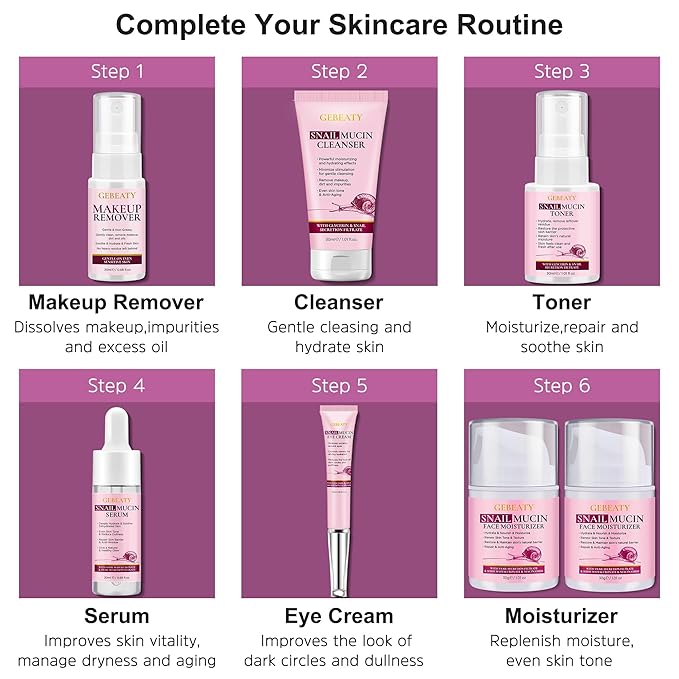 Christmas Gifts for Women,7 Pcs Skin Care Set,Hydrating Moisturing Repairing Soothing Snail Mucin Facial Skin Care Routine Kit for Dull Skin & Dry Skin,Skincare Gift Set Women