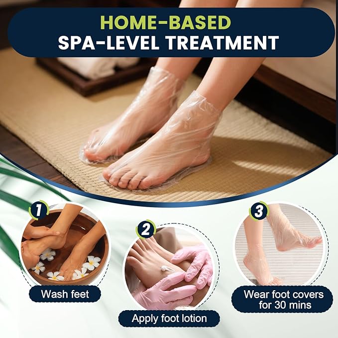 TEAWOO 200PCS Plastic Foot Covers for Feet, Leak-Proof Plastic Foot Masks for Moisturizing Feet, Pedicure & Foot Care, 200 Stickers for Snug Closure Included (Fits up to USA 9)