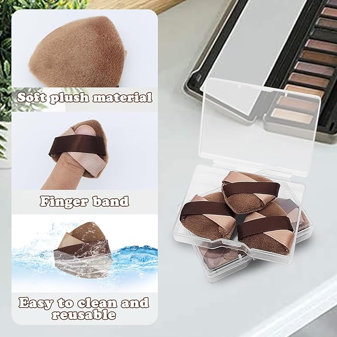 Mini Loose Powder Puff, 6pcs Velvet Finger Powder Puffs with Travel Cases for Blush/Shadow/Highlight/Eye Makeup Setting, Reusable Mini Powder Puffs to Create Natural & Delicate Look (Purple)
