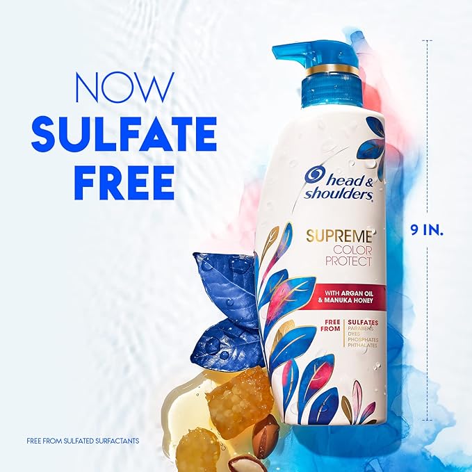 Head & Shoulders Anti-Dandruff Shampoo and Conditioner Set, Supreme Color Protect, 1% Pyrithione Zinc, Sulfate-Free, Argan Oil and Manuka Honey, 11.8 fl oz & 9.4 fl oz