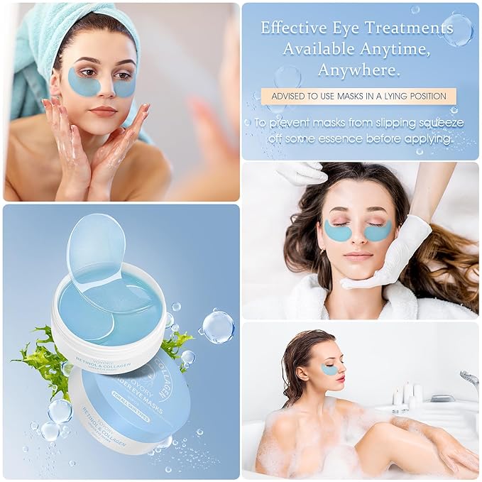 Under Eye Patches for Dark Circles & Puffy Eyes- 60 Hydrogel Eye Mask Patches with Caffeine, Collagen & Niacinamide - Anti Wrinkle Smile Line Patches, Self Care Gifts for Women,Navy Blue