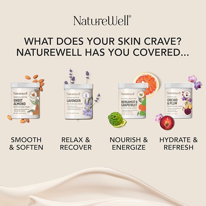 NATURE WELL Orchid & Plum Hydrate & Refresh Moisturizing Body Cream, Infused with Natural Oils & Extracts, Non-Greasy, Lightweight Texture, Helps Lock in Moisture for Soft, Silky, & Supple Skin,16 Oz