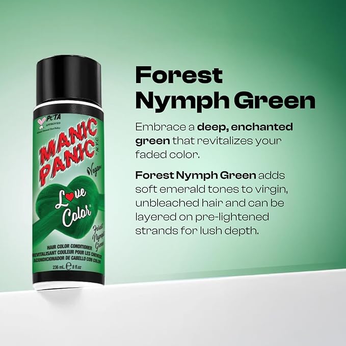 MANIC PANIC Deep Forest Green Color Depositing Conditioner - Love Color Hair Conditioner Keeps Hair Vibrant, Nourished & Refreshed - Formulated with Shea Butter & Quinoa - Forest Nymph Green (8oz)