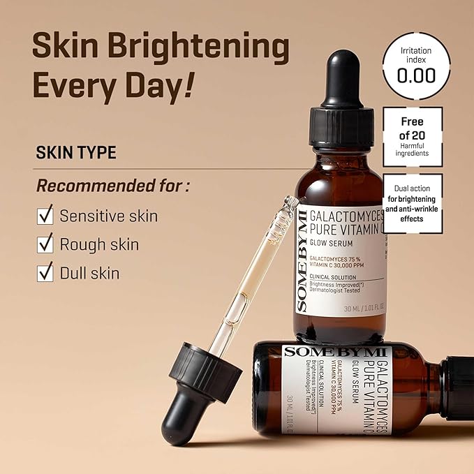 SOME BY MI Galactomyces Pure Vitamin C Glow Serum - 1.01Oz, 30ml - Korean Vitamin C Face Serum for Glow Glass Skin - Dark Spot Correcting Ampule with Brightening and Elasticity Care - Korean Skin Care