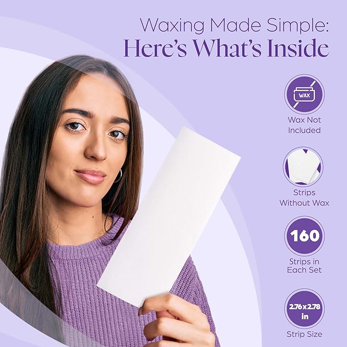 160 Wax Strips for Hair Removal – Extra-Large Non-Woven Strips for Legs, Arms, Back & Body – Works with All Soft Waxes – Salon & Home Use