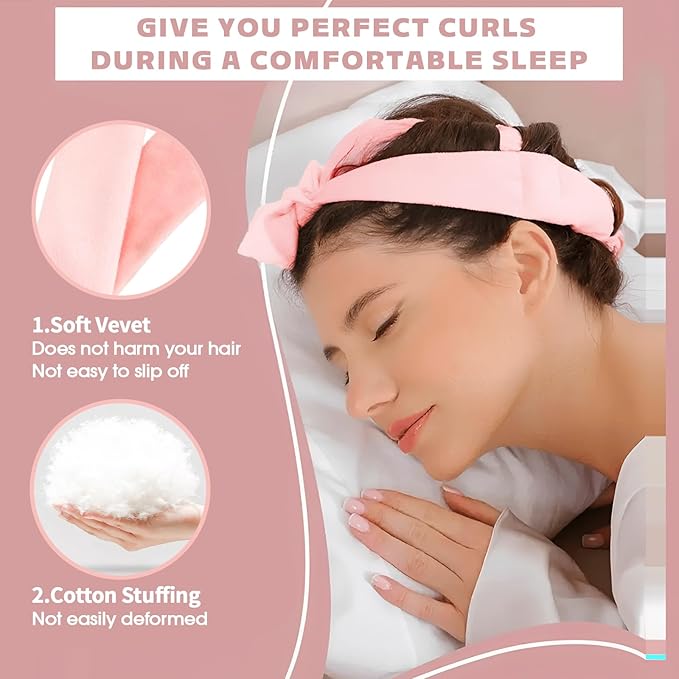 Heatless Curls Overnight Hair Curlers to Sleep In Overnight Curls for Women Heatless Hair Curler for Long Hair Overnight Headband （Pink）