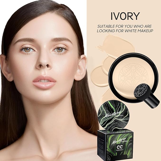 Mushroom Head Air Cushion CC Cream - Tattoo Cover up BB Cream Foundation Makeup Moisturizing Concealer Long-Lasting, Cushion Foundation Full Coverage Self Adjusting (Ivory)