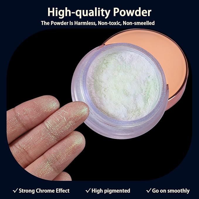 Allstarry Unicorn Chrome Nail Powder, Aurora Mermaid Iridescent White Pearl Nail Chrome Powder Pigment Glitter Fairy Dust for Nail Art, Manicure, Gel Nail Polish - Forest Light