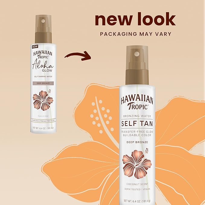 Hawaiian Tropic Aloha Glow Self Tanning Water, 6.4oz, Self Tanner Spray Tan, Fake Tan, Self Tan Water, Sunless Tanner, Self Tanning Spray Body Bronzer, Deep Bronze Tan Self Tanning Mist, 6.4oz