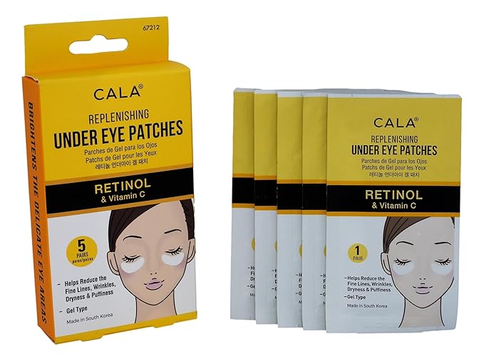 Cala Under Eye Patches Retinol + Vitamin C, Brightening Firming Eye Masks to Depuff & Smooth Fine Lines, Hydrating Under-Eye Treatment, 5 Pairs, 10–20 Min Use