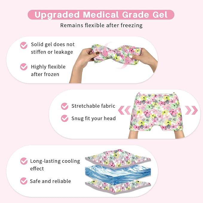 my novel things Migraine Relief Cap, Gel Cooling Eye Mask, Cooling Gel Relief 2 Pack Set, Hot/Cold Therapy, Natural Relief Cap, Instant Headache Relief, for Sinus, Puffy Eyes,Tension, Stress Relief