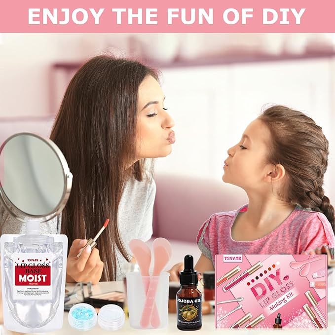 TSVATE Lip Gloss Making Kit, Lip Gloss Kit, Diy Lipgloss Set, Fun Make Your Own Lipgloss Kids Lip Gloss for Girls, Women, Moisturizing Lip Gloss Base, Jojoba Oil, Tubes, Gift for Her