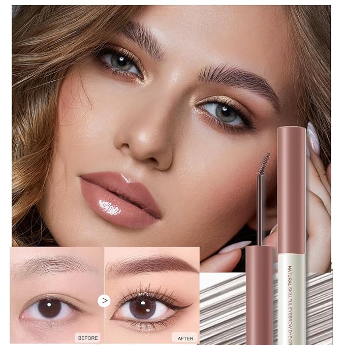 2 Pcs Tinted Eyebrow Cream,Ultra-Fine Brush Tinted Brow Gel Waterproof Long Wear Eye Brow Mascara Transfer-proof Natural Brow Makeup without Clumping, Rose Brown