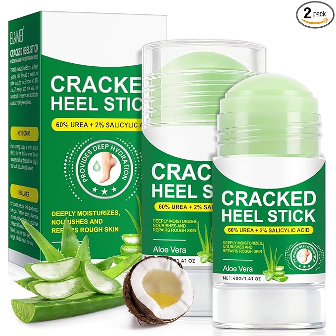 2 Pcs 60% Urea Cream Stick Plus 2% Salicylic Acid, Urea Foot Cream with Aloe Vera for Rough, Dry Feet, Calluses and Cracked Heels, Foot Moisturizing Balm