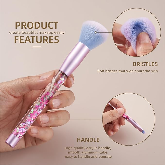 Kids Makeup for Girls,Glitter Unicorn Foundation Fan Powder Blush Lip Highlight Eye shadow Eyebrow Brushes Set with Liquid Flows and Case for Girls Teen Women as Gift Present