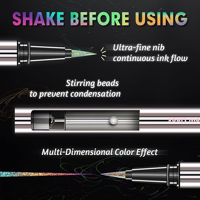 CHARMACY New Chameleon Liquid Eyeliner, Highly Pigmented, Metallic MultiColor Shifting Waterproof, Ultra-Fine Tip, Longwearing, Smudge-proof (A04 Ocean Glint)