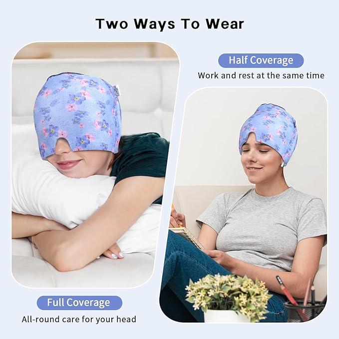 my novel things Migraine Relief Cap, Gel Cooling Eye Mask, Cooling Gel Relief 2 Pack Set, Headache Relief with Hot/Cold Gel, Instant Headache Relief, Reusable Gel Eye Mask Ice Pack for Stress Relief