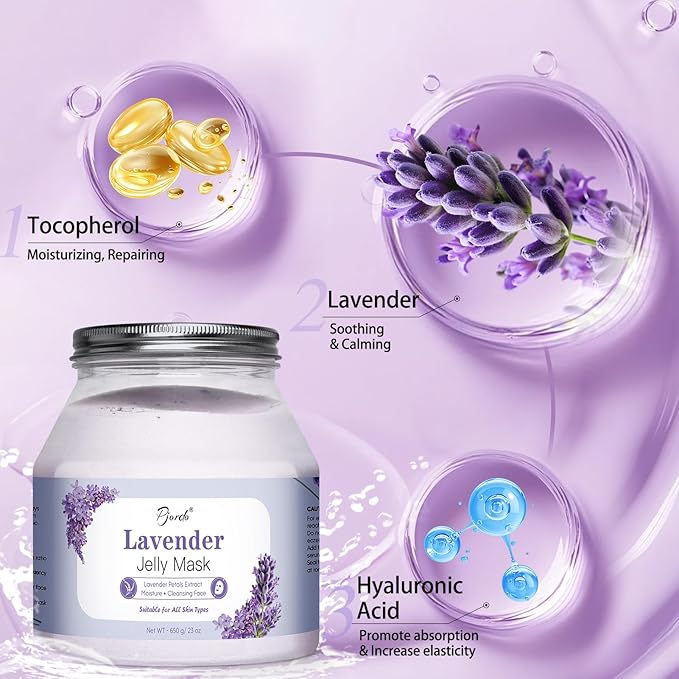 Pjordo Jelly Masks for Facials Professional, Lavender Jelly Mask Powder with Mixing Bowl Set, Peel Off Hydrojelly Mask for Moisturizing, Hydrating & Nourishing, Spa Use for All Skin