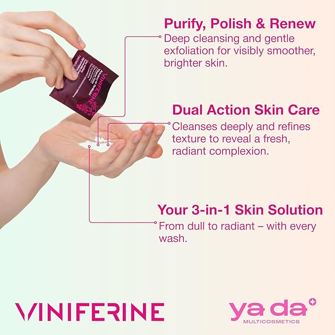 Viniferine Purifying & Rejuvenating Powder Peeling - Enzyme Exfoliating | Buffs Away Dullness for a Brighter Complexion | Synergistic Formula | 0.07oz x 20pcs | Rewrite Your Skin’s Story