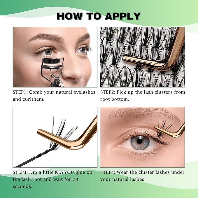 KEYYOU Lash Clusters 300pcs Individual Lashes, 30D 0.07D Curl 14mm DIY Eyelash Extension, Soft & Natural Volume Cluster Lashes with Large Tray