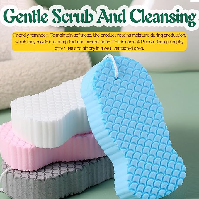 2pcs Magic Exfoliating Body Scrubber,3D Super Soft Exfoliating Bath Sponge,Removes Dead Skin from Body-Skin Friendly and Reusable for Adults Children and Pregnant Women(Blue+Pink