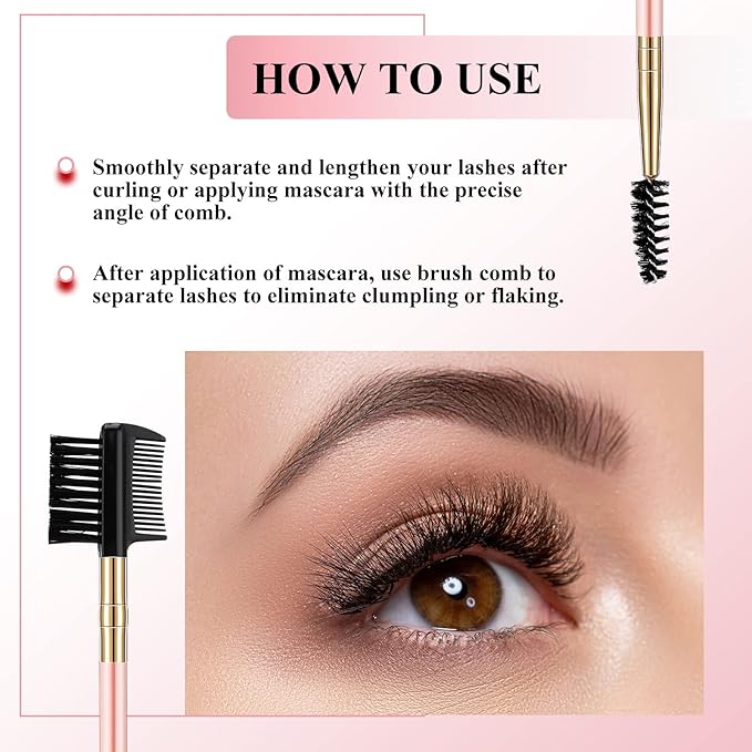 3 Pcs Eyebrow Brush Eyelash comb separator 3 Head Eyelash Shaper and Eyebrow Brush Dual Comb Double Head Makeup Grooming Tool for Women Cosmetic Separating Shaping Brow(Pink)
