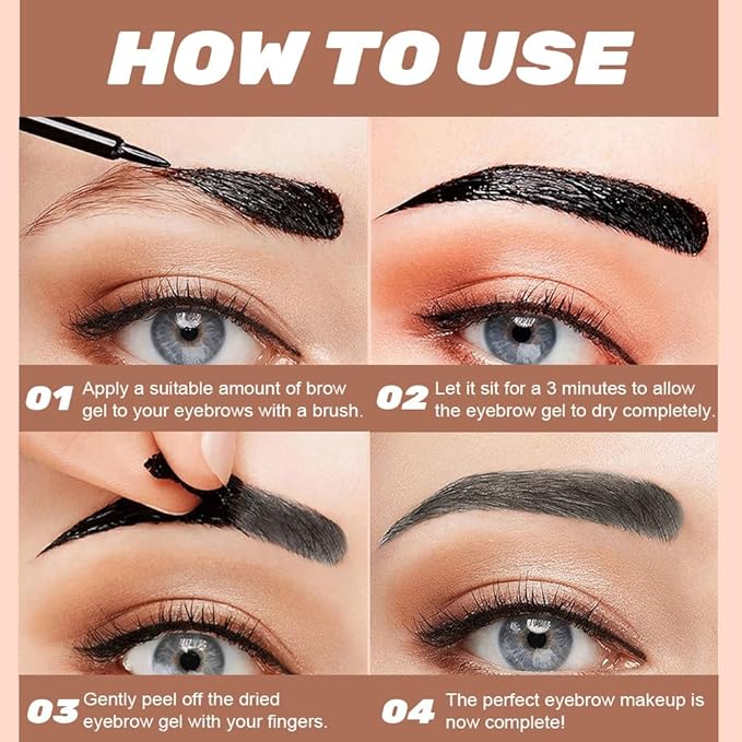 Peel Off Eyebrow Gel for Women, Fuller & Defined Looking Brows, Brown Espresso Taupe Auburn Chocolate, 5 Days Long-Lasting Waterproof Sweatproof, Gift for All Skin Types (01-Espresso)