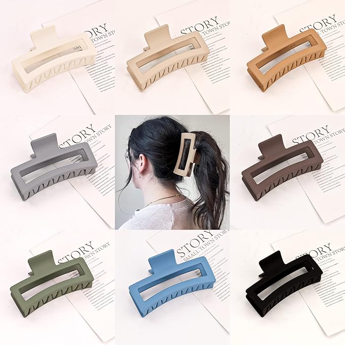 5 Inch Extra Large Claw Clips 8PCS XL Square Hair Clips Matte Rectangular Strong Hold Oversized Jaw Clip For Thick Long Curly Hair Big Jumbo Hair Clamps Hair Accessories For Women Girls