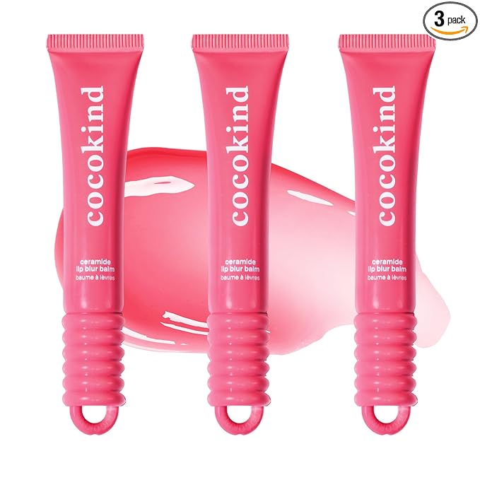 Cocokind Ceramide Lip Blur Balm, Be Brave - Hot Pink Hydrating Lip Balm with Ceramides & Peptides, Made for Sensitive Skin & Lips, Unflavored & Fragrance-Free - 3 pack