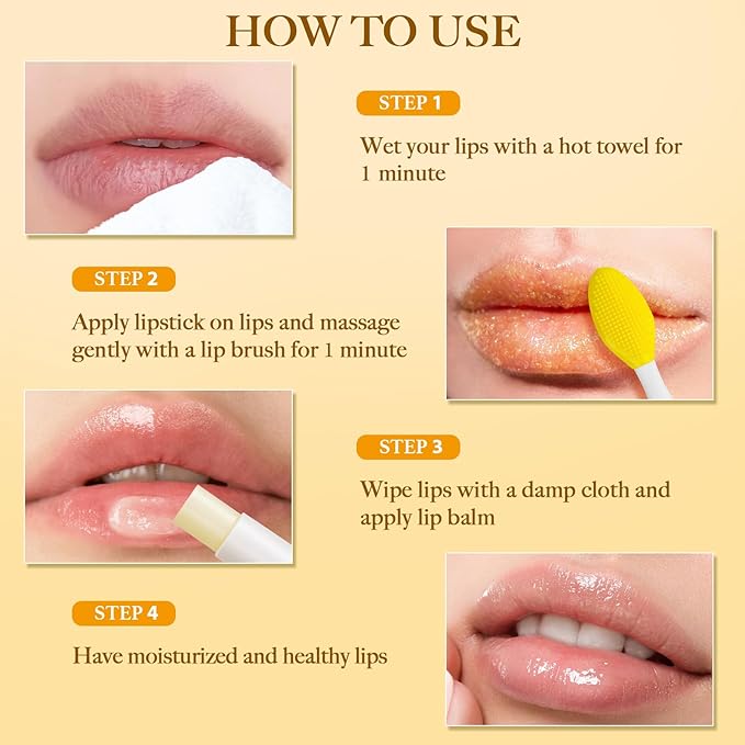 3PCS Turmeric Lemon Lip scrub and Turmeric Lip Balm with Brush Set, Lip Scrubber Exfoliator, Dark Lips Treatment for Smokers, Natural Exfoliator & Moisturizer Cracked, Dull, Reduce Fine Lines Lips