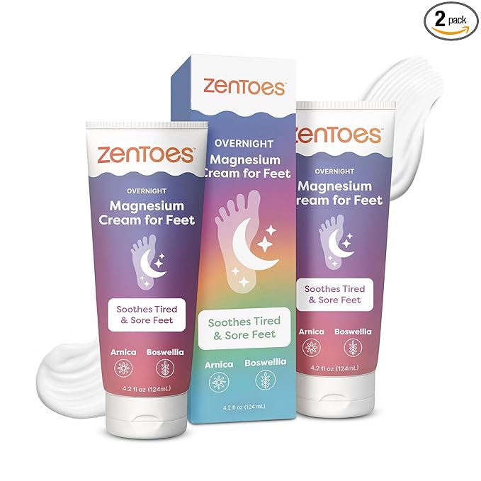 ZenToes Magnesium Cream with Arnica | Relaxation Support & Moisturizing Foot Cream for Legs & Calves | Magnesium Lotion for Feet & Sleep Support | Relaxing Nighttime Foot Balm | 4.2oz, Pack of 2