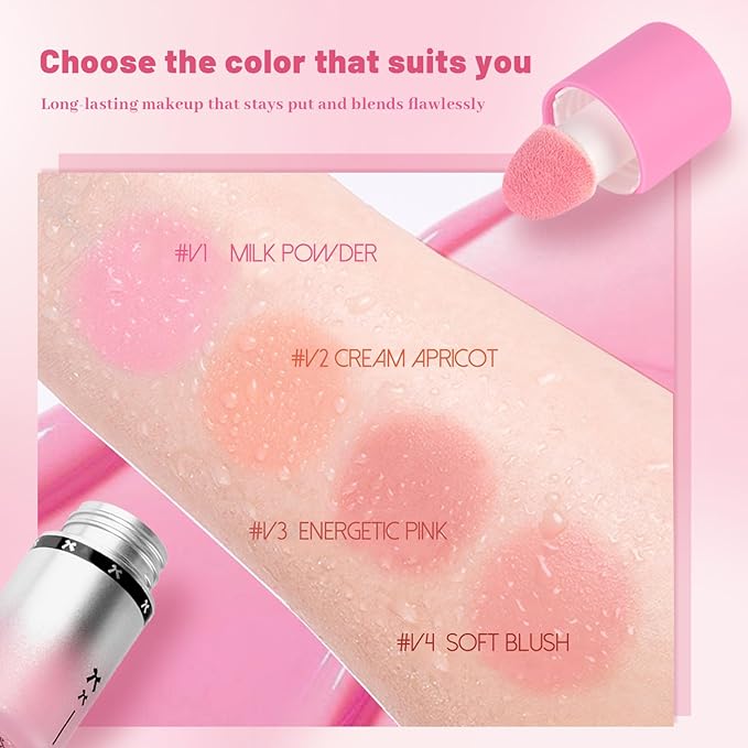 Blush Liquid Makeup Cream Stick, Blendable Cheek Weightless Watercolor Sheer Finish, Soft Peach Face Tint for Mature Skin, Easy Application Beauty Essential (V1 Milk Powder)