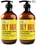 Oily Hair Shampoo and Conditioner Set - Sulfate Free Moisturizing Cleanse for Oily, Flaky Scalps - Fights Dandruff and Itchiness - Salon Professional Formula - For Men and Women - 16 Fl Oz (Set of 2)