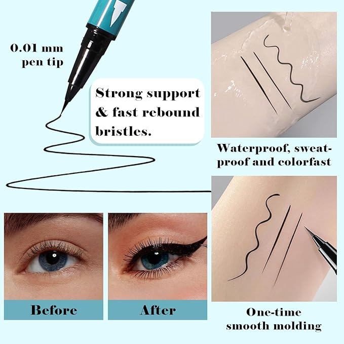 Double-Headed Liquid Sparkling Eyeshadow Eyeliner Pen for Women, Ultra - Fine Tip Glitter Shimmer Liner Shadow for Eye Makeup, High-Pigment Highlighter Brightener Stick,Waterproof Quick - Drying (1#)