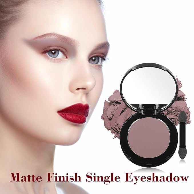 MEICOLY Matte Mauve Eyeshadow with Mirror,Taupe Eye Shadow Palette for Older Women and Girls,Pressed Powder Single Eyeshadow,Eye Makeup Eyelid Color,High Pigment,Waterproof