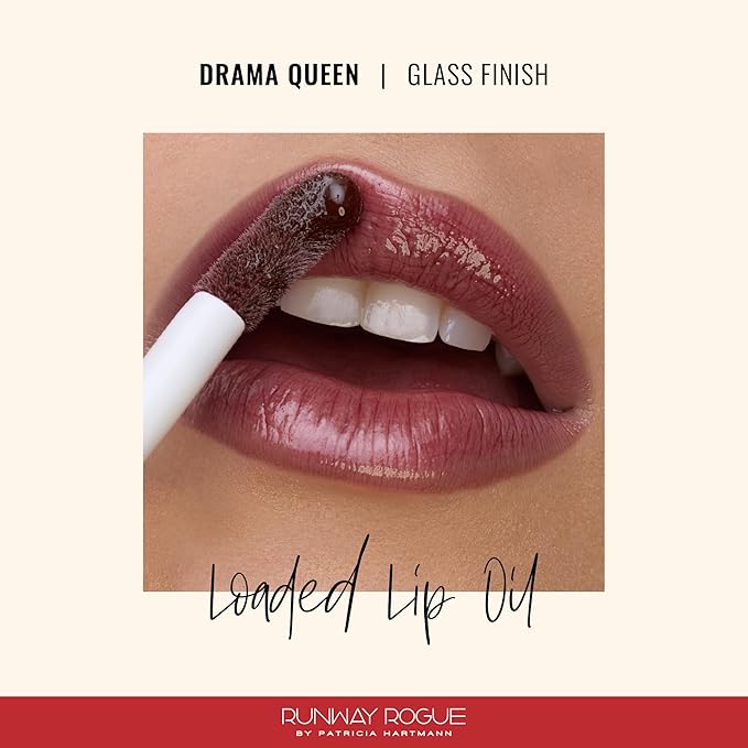 Runway Rogue Loaded Lip Oil, Hydrating and Plumping Glass-Shine Lip Oil with Tri-Peptide Formula, Midnight Merlot Shine, ‘Drama Queen’