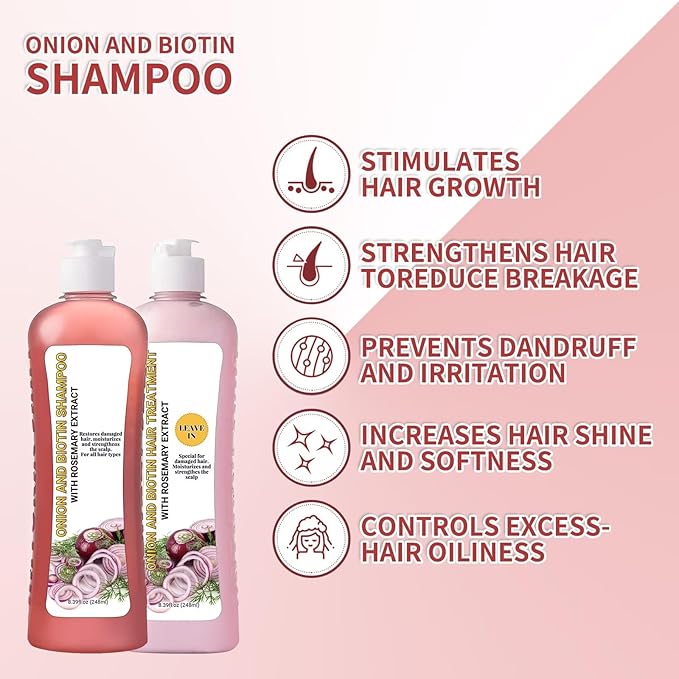 Onion Rosemary Shampoo, Rosemary Shampoo and Conditioner, for Soft Hair & Shine for Hair Growth, Hair Loss and Thinning Hair