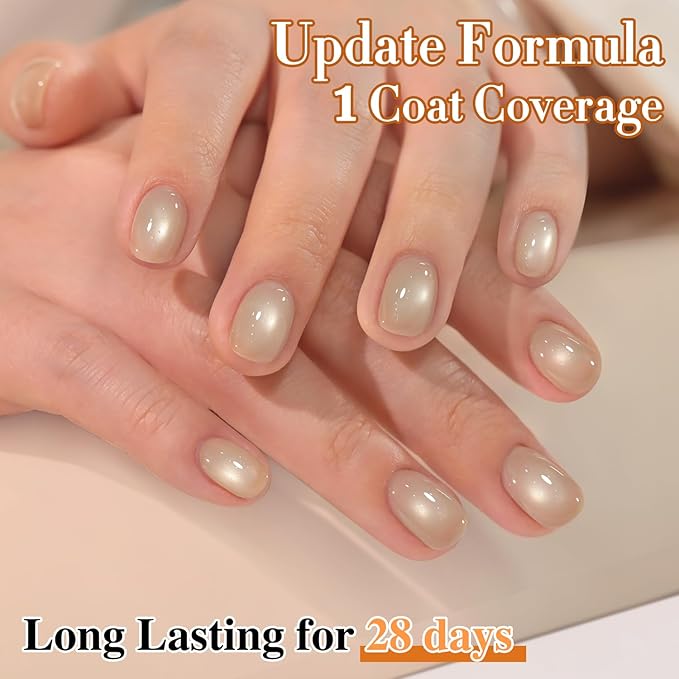 Double Rhythm 15ML Jelly Glass Cat Eye Gel Polish with Magnet Holographic Glitter Shimmer Translucent Sheer Color Salon Soak Off Magnetic Nail at Home (Pale Nude-MC1199)