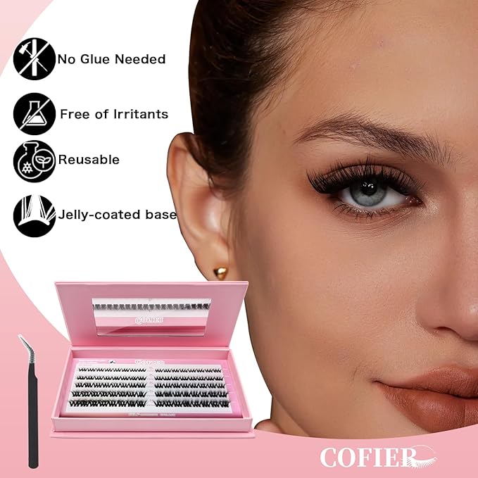 Glue-Free Wispy Lash Clusters Kit, 90 Pcs Individual Eyelash Clusters- DIY Lash Extension Kit with eyelashes Tweezers, Natural Fluffy Fake Lashes, Beginners Friendly (Nova(10-18mm/80PcS) C Curl))