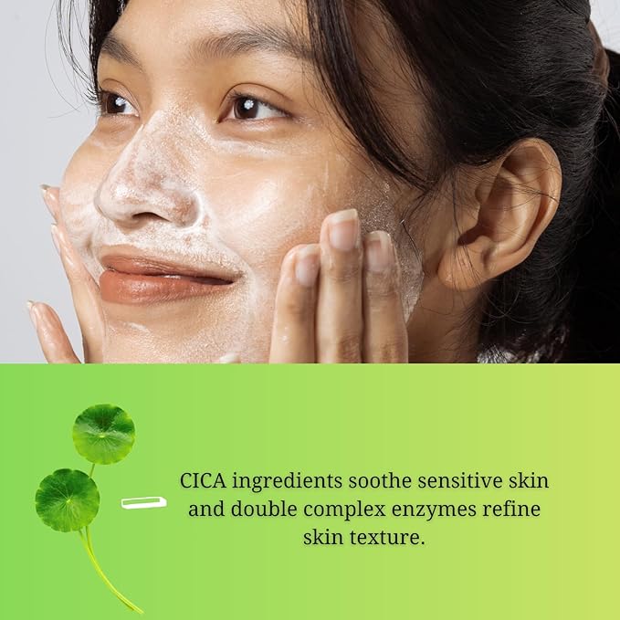 Japanese Powder Face Wash 0.4g 32pcs 1pack - Centella Asiatica Formula - Travel-Friendly Single Pack Enzyme Cleanser - Exfoliating Enzyme Powder - Smooth Effect - Ideal for All Skin - Green